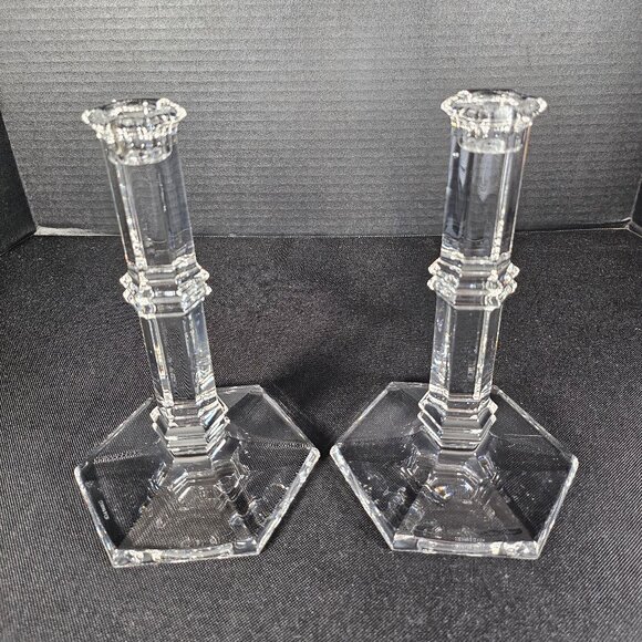 Pair of Tiffany And Company Windham Crystal Candle Holders 8 Inches Tall - Picture 1 of 12